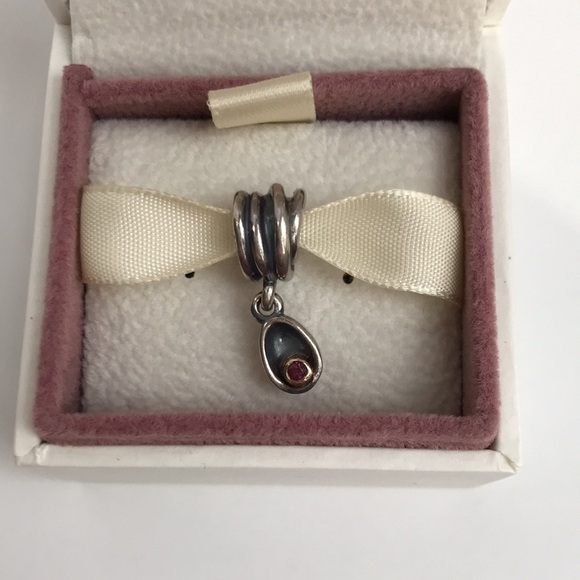 Pandora Genesis 925 Silver 14K Gold Rhodolite Dangle Charm Retired - Picture 4 of 15